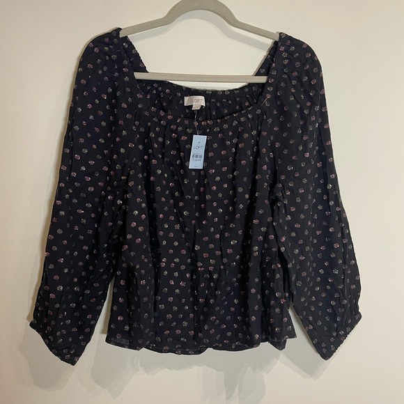 Loft NWT Shimmer Dot Square Neck Peplum Blouse - Picture 4 of 7